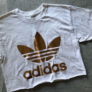 ADIDAS cropped rose gold foil tee size S tshirt